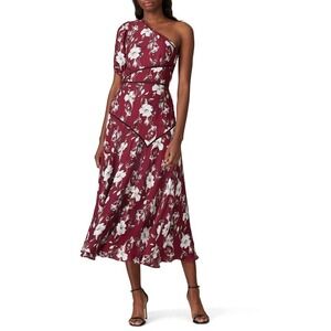 La Maison Talulah Cannes Burgundy Floral Print One Shoulder Midi Dress Size M